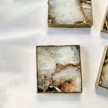 Brown and Cream Agate Square Coasters – Set of 4