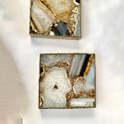 Brown and Cream Agate Square Coasters – Set of 4