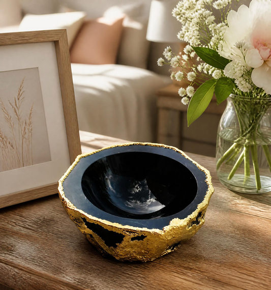 Handcrafted Black Agate Geode Nut/Trinket/Jewelry Bowl