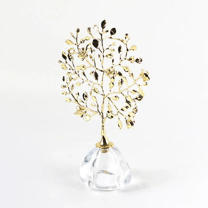 Golden Crystal Tree Ornament – Decorative Art Sculpture with Glass Base