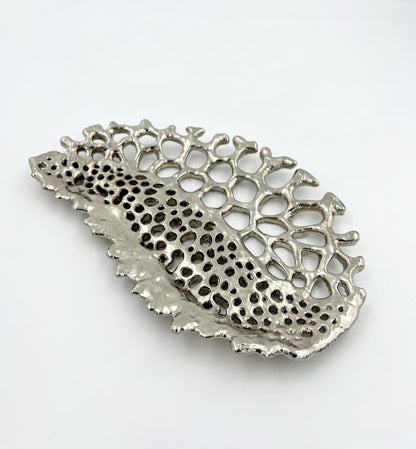 Fossil Inspired Decorative Tray – Electro-formed Sculptural Jewelry/Decor Dish | Gold or Silver Finish | Modern Coffee Table Accent