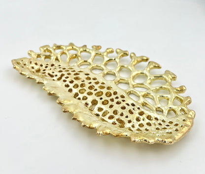 Fossil Inspired Decorative Tray – Electro-formed Sculptural Jewelry/Decor Dish | Gold or Silver Finish | Modern Coffee Table Accent