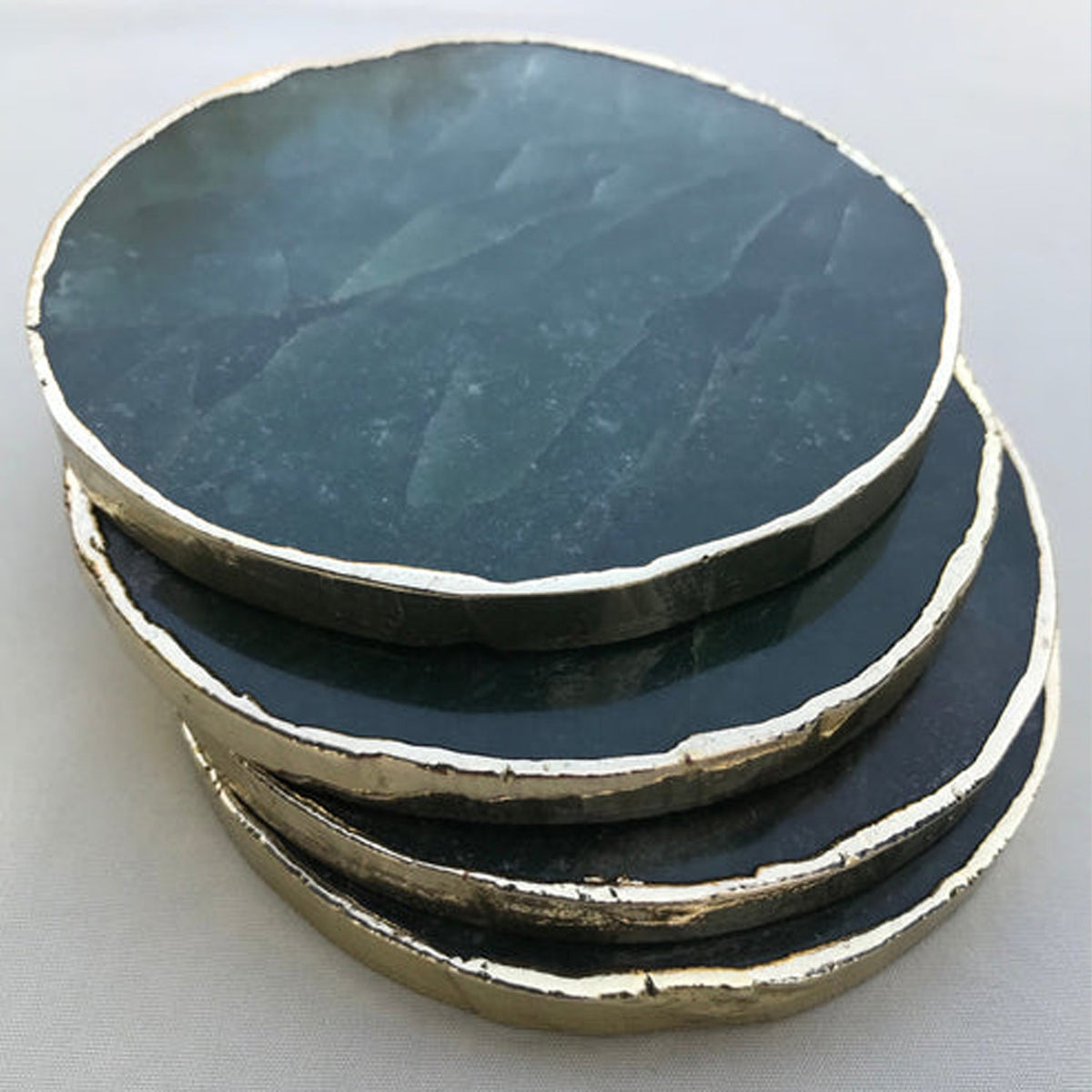 Sage Green Agate Hand Rounded Coasters – Set of 4