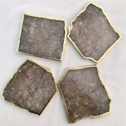 Smoky Gray Aventurine Natural Edge Coasters – Set of 4