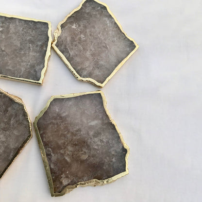 Smoky Gray Aventurine Natural Edge Coasters – Set of 4