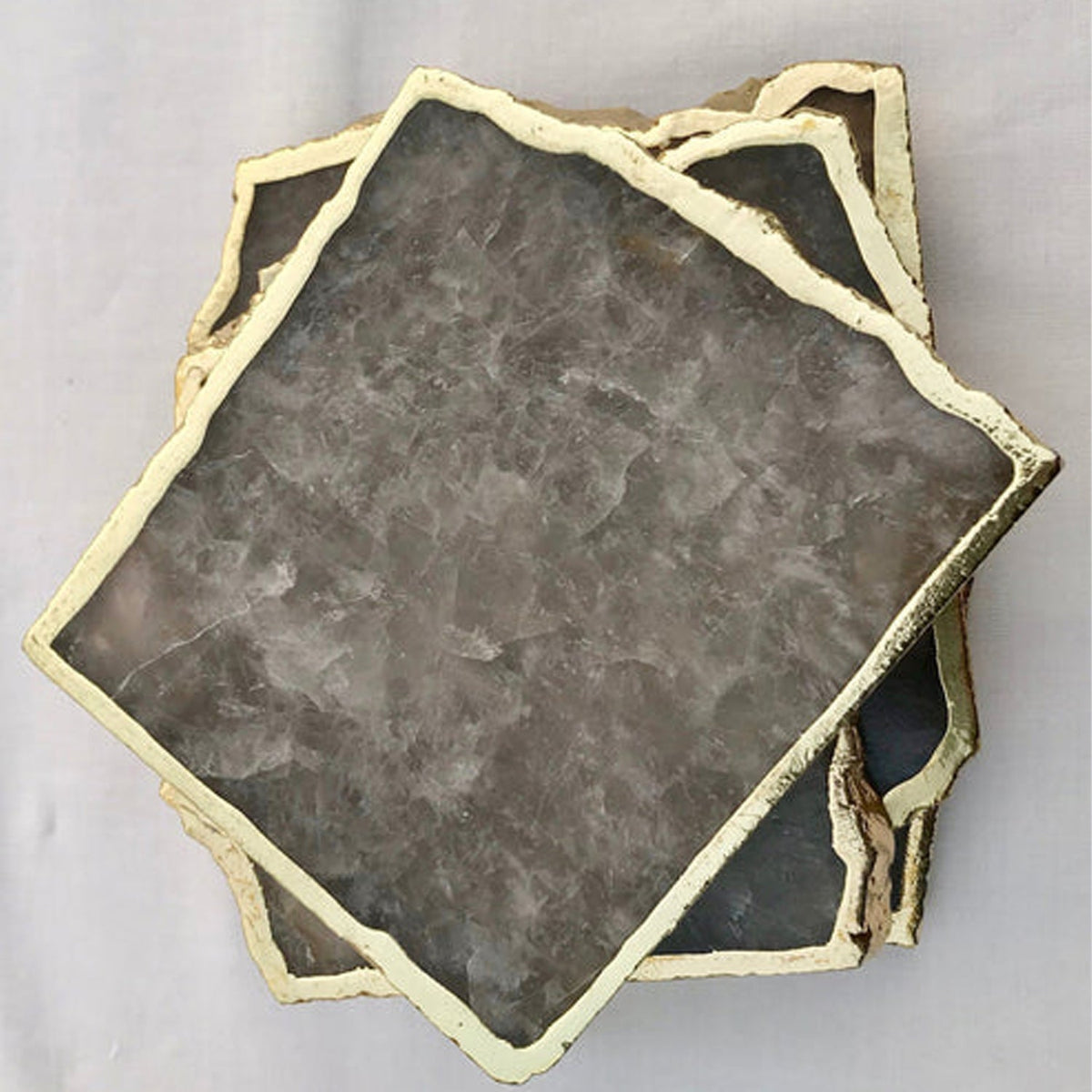Smoky Gray Aventurine Natural Edge Coasters – Set of 4