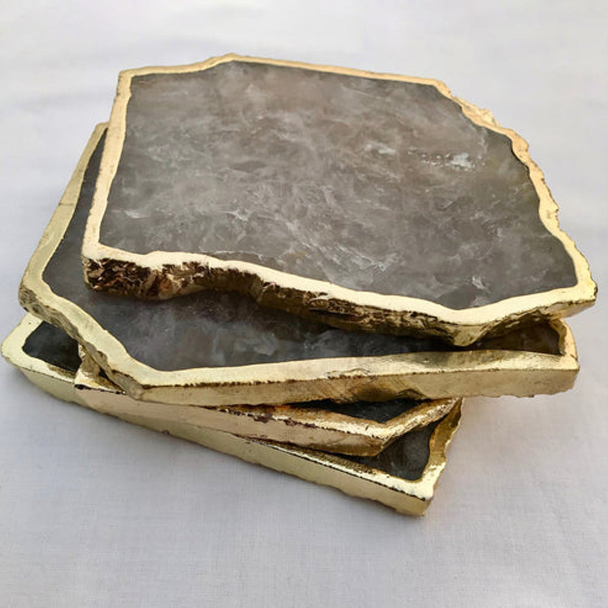 Smoky Gray Aventurine Natural Edge Coasters – Set of 4