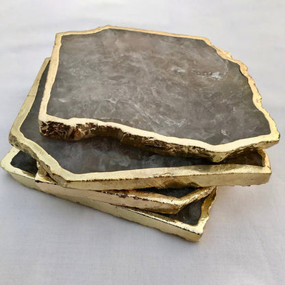 Smoky Gray Aventurine Natural Edge Coasters – Set of 4