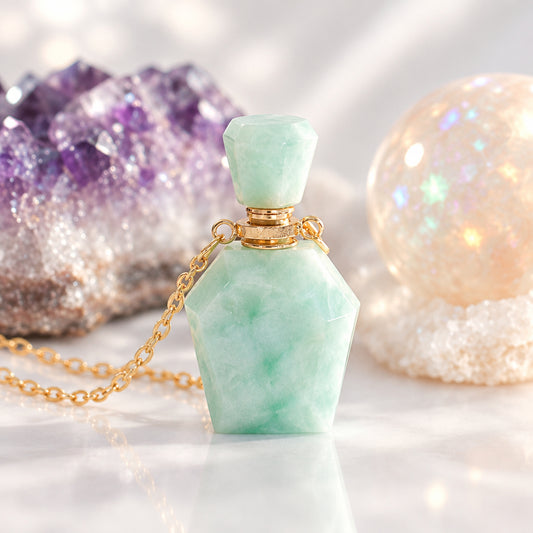 24K Gold-Plated Amazonite Crystal Aromatherapy Bottle Pendant