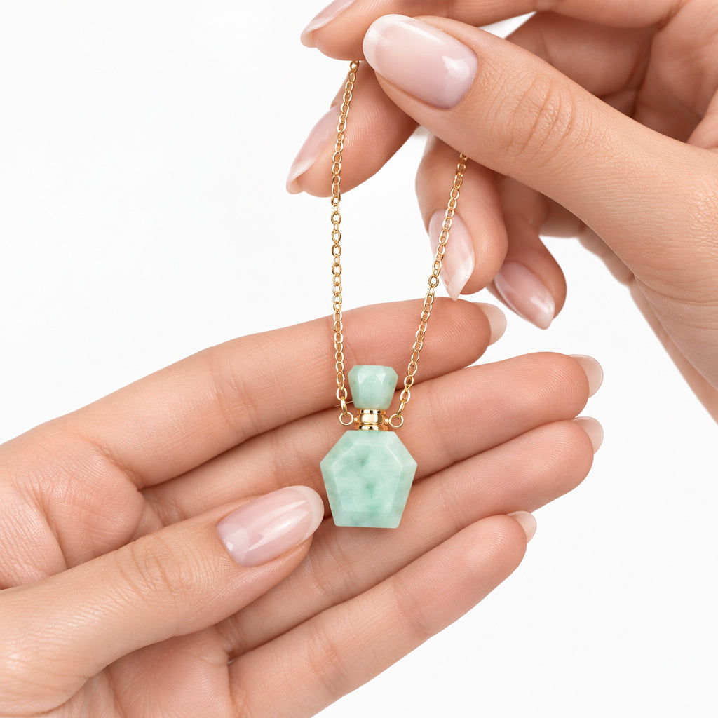 24K Gold-Plated Amazonite Crystal Aromatherapy Bottle Pendant