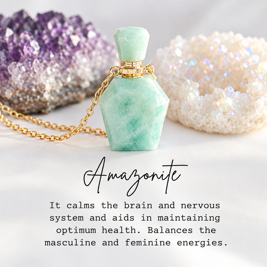 24K Gold-Plated Amazonite Crystal Aromatherapy Bottle Pendant
