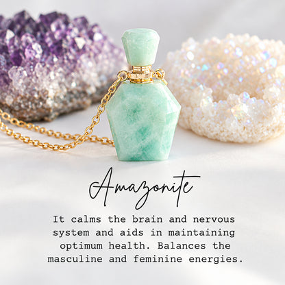 24K Gold-Plated Amazonite Crystal Aromatherapy Bottle Pendant