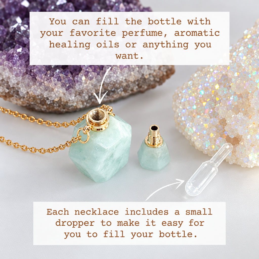 24K Gold-Plated Amazonite Crystal Aromatherapy Bottle Pendant