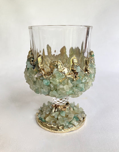 Crystal Wine Glasses with Light Green Agate – Set of 2, 7 oz