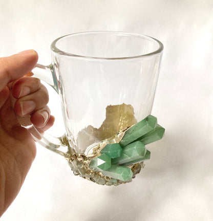 Crystal Coffee & Tea Glasses with Green Agate – Set of 2, 11 oz