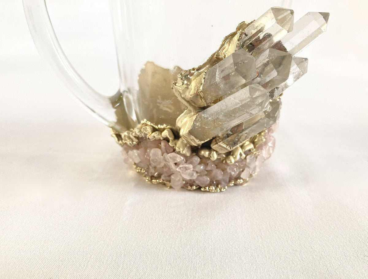 Handcrafted Crystal Coffee & Tea Glasses with Clear Crystal and Rose Quartz Agate